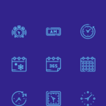 50 time element icons, monochrome icons, linear icons